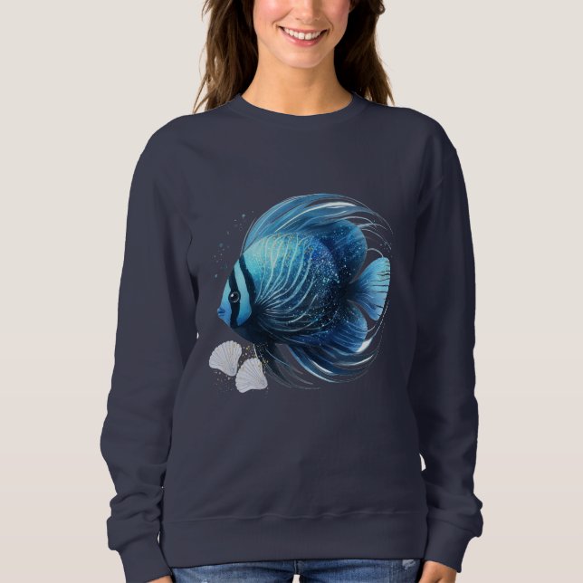Sweatshirt Poisson Dynamique Océan Avec Coquillages (Devant)