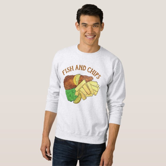 Sweatshirt Poisson et chips Pois British Pub Chip Shop Takeaw (Devant entier)