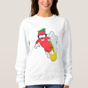 Sweatshirt Poivron au snowboard avec snowboard