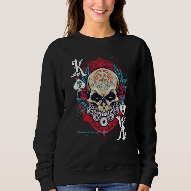 Sweatshirt Poker Playing Sugar Skull Spades King Dia De Muert (Devant)