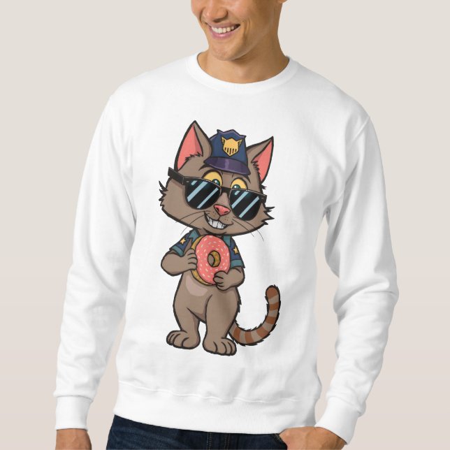 Sweatshirt Police Cat - 90s Cartoon Donut Cop (Devant)