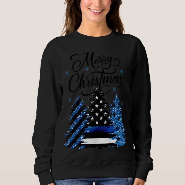 Sweatshirt Police Officier Ligne Bleue Mince Drapeau Arbre de (Devant)