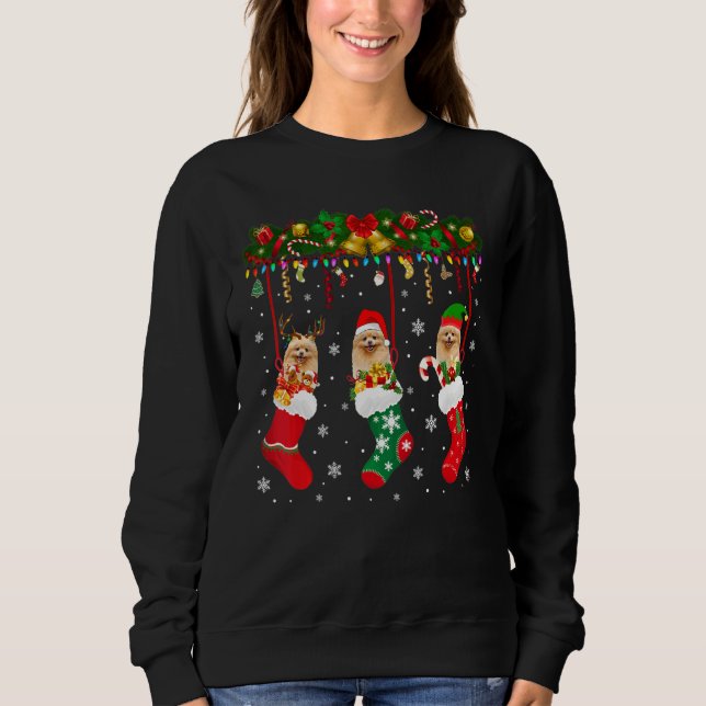 Sweatshirt Poméranien dans Sock Xmas Reindeer Père Noël Elf C (Devant)