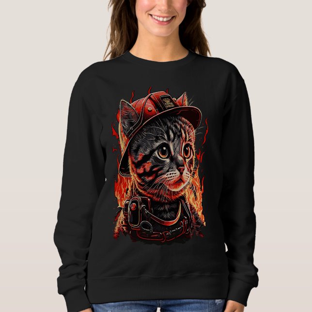 Sweatshirt Pompier Chat Kitten Casque pompier (Devant)