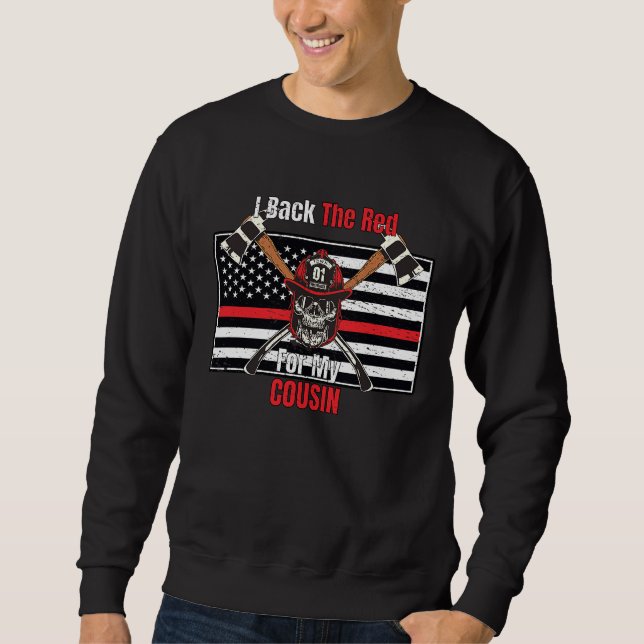 Sweatshirt Pompier soutiens le rouge pour mon cousin (Devant)