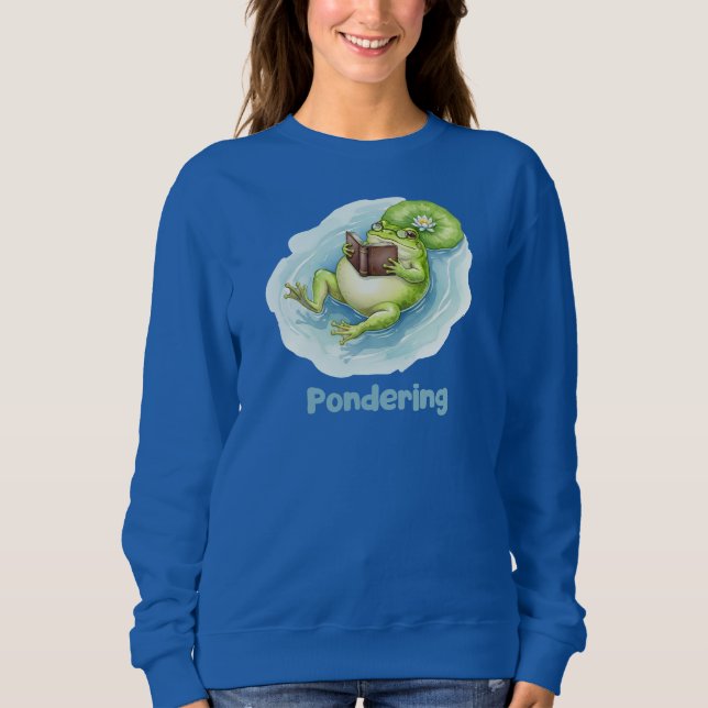 Sweatshirt Pondering Frog Reading Book  (Devant)