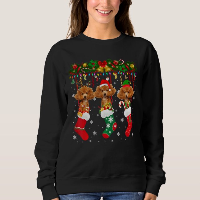 Sweatshirt Poodé Dans Le Sock Xmas Reindeer Père Noël Elf Chi (Devant)