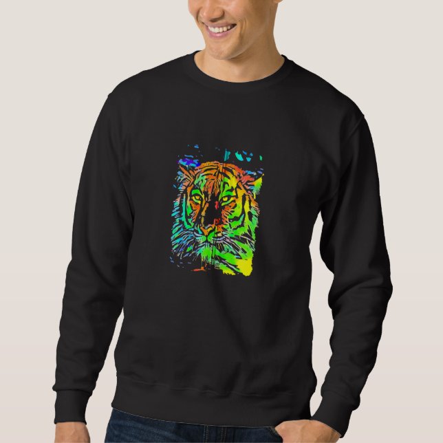 Sweatshirt Pop Art Blue Orange Green Yellow Tiger (Devant)