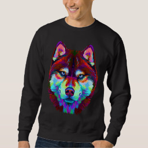 Sweatshirt Portrait Abstrait Multi Coloré De Husky Sibérien