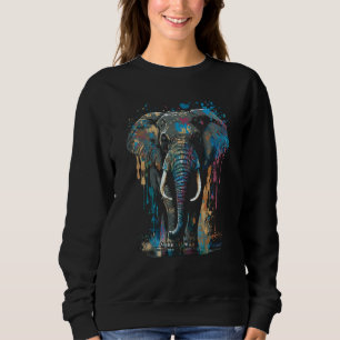 Sweatshirt Portrait Coloré d'Éléphant Animal Africain