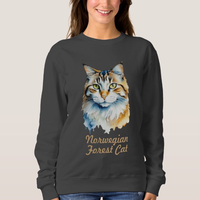 Sweatshirt Portrait d'aquarelle de chat de la forêt norvégien (Devant)