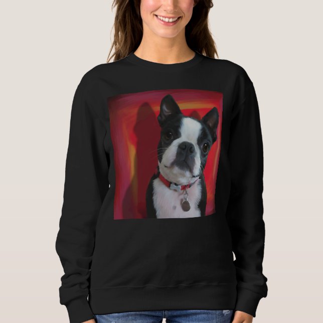 Sweatshirt Portrait de Boston Terrier sur Arrière - plan roug (Devant)
