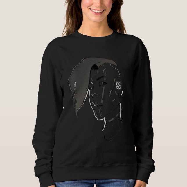 Sweatshirt Portrait de robot cyborg féminin Cyberpunk Ai F Sc (Devant)