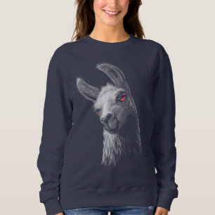 Sweatshirt Portrait Tête Cute Llama avec Arrière - plan noir