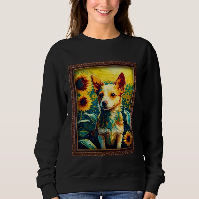 Sweatshirt Portuguese Podengo Pequeno Painting Sunflower Flow (Devant)