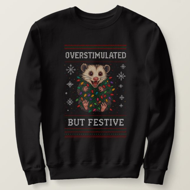 Sweatshirt Possum de Noël surstimulé mais festif  Drôle (Design devant)