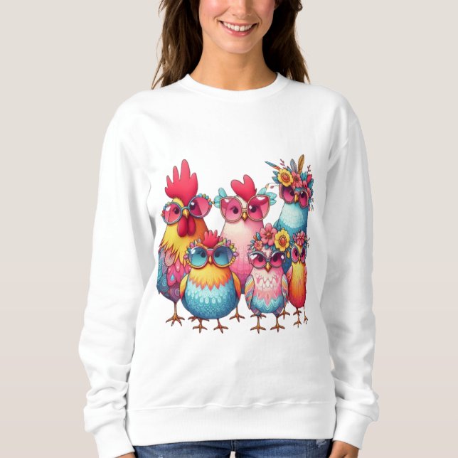 Sweatshirt Poulet branché avec lunettes T-shirt femme (Devant)