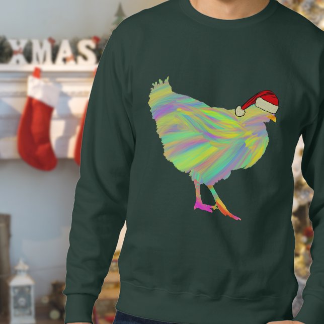 Sweatshirt Poulet de Noël Drôle Psychedélique Poule Humour (Funny christmas chicken colorful Santa hen sweatshirt For farm poultry lovers)