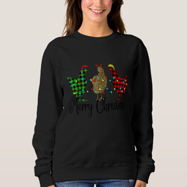 Sweatshirt Poulet Joyeux Noël Rouge Vert Carreaux Léopard Pyj (Devant)