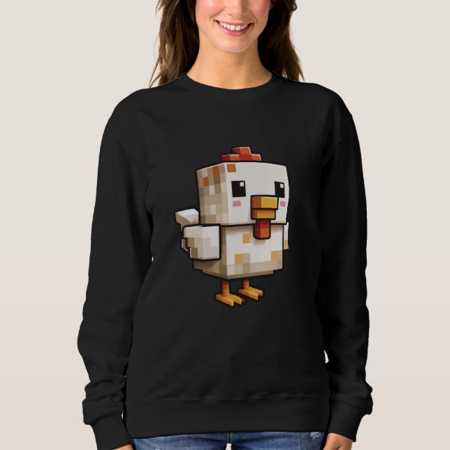 Sweatshirt Poulet Pixel Amusant Amateur de Jeux Rétro (Devant)
