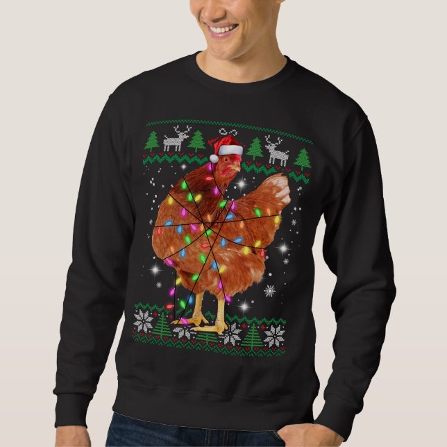 Sweatshirt Poulets de Noël moche Santa Hat Lights Sweater Xm (Devant)