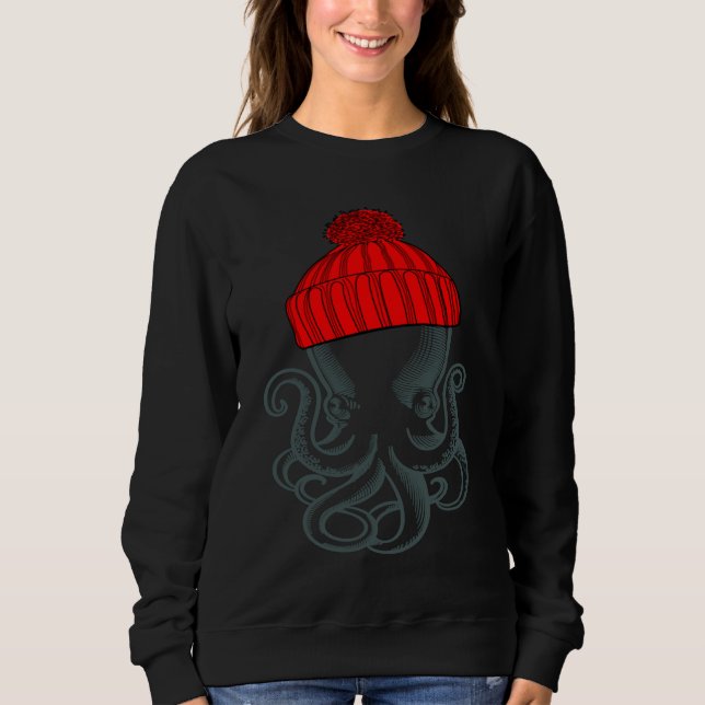 Sweatshirt Poulpe portant un chapeau de bonnet de stocking gr (Devant)