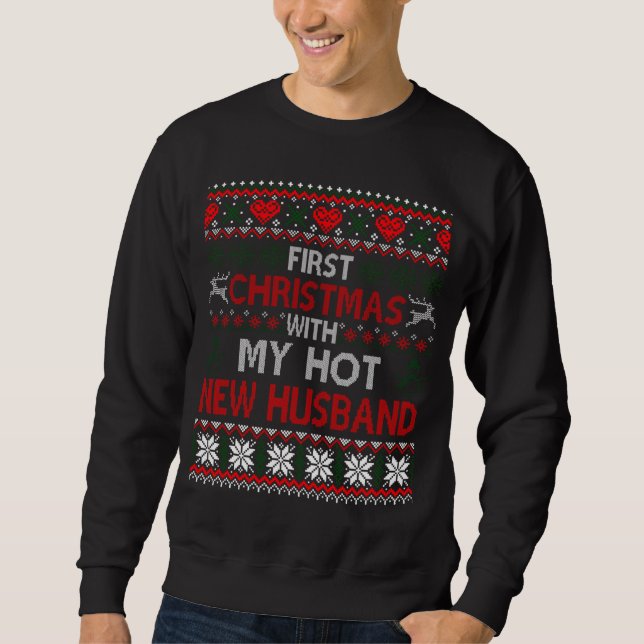 Sweatshirt Premier Noël Avec Mon Chaud Nouveau Mari (Devant)