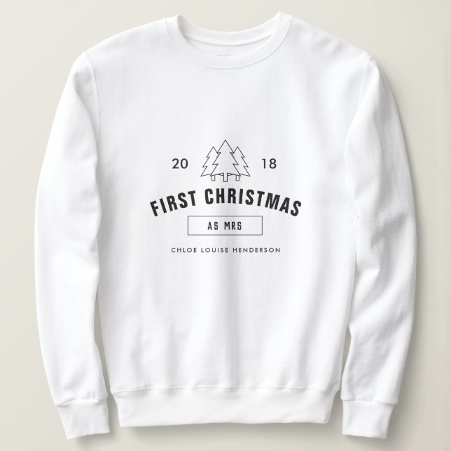 Sweatshirt Premier Noël en tant que Mme Nom personnalisé (Design devant)