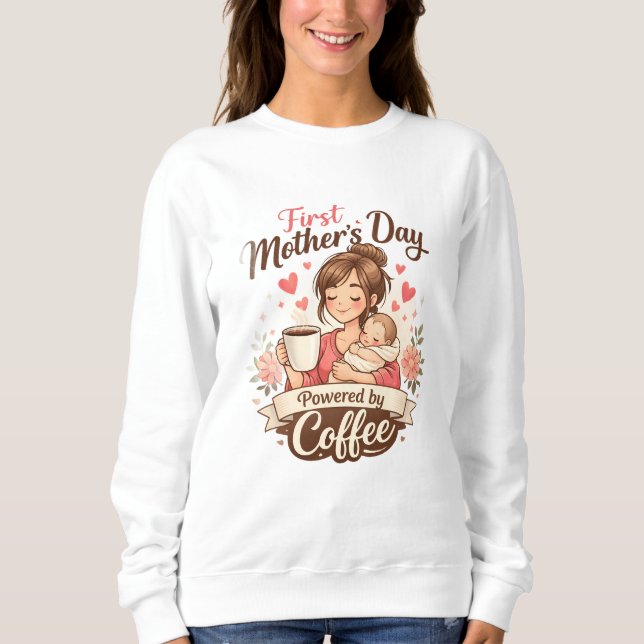 Sweatshirt Première fête des Mères alimentée par le café – Ca (Devant)