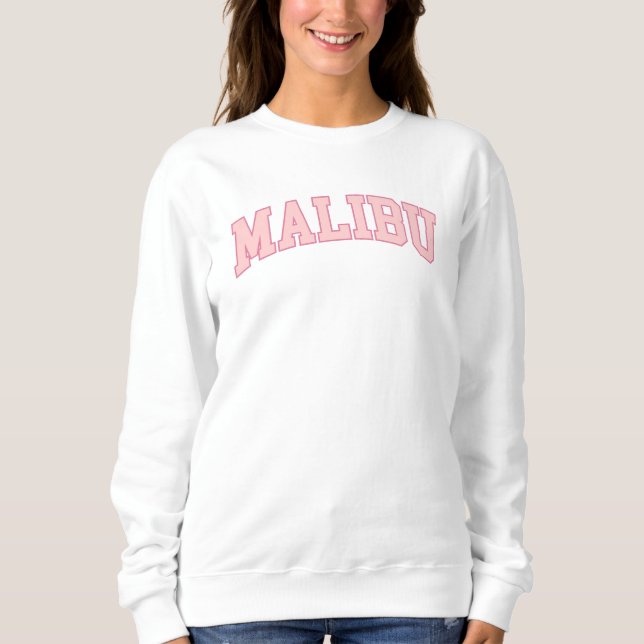 Sweatshirt Preppy Varsity Pink Malibu California (Devant)
