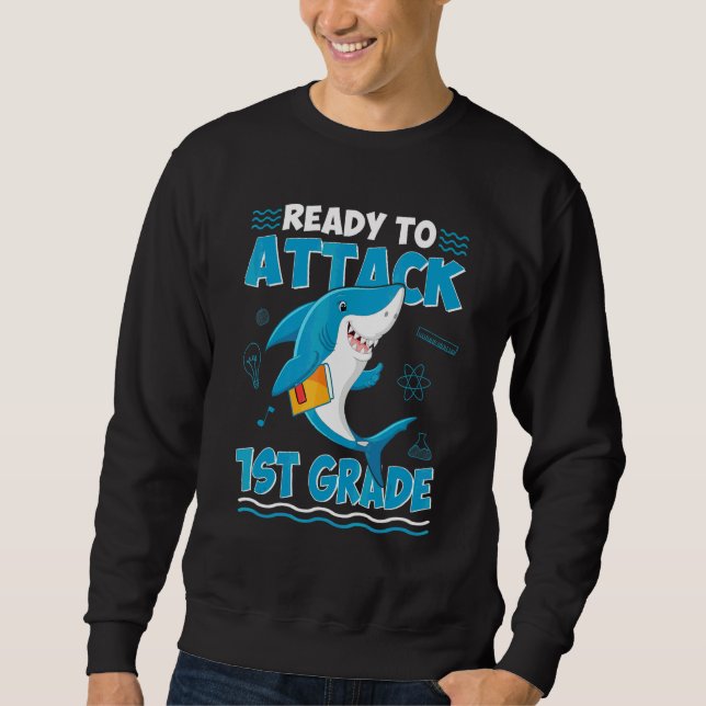 Sweatshirt Prêt à attaquer Garçon requin de rentrée en 1re an (Devant)