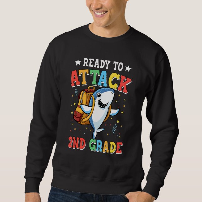 Sweatshirt Prêt À Attaquer Le Requin De 2E Année De Retour À  (Devant)