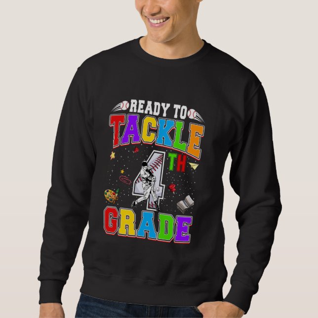Sweatshirt Prêt À S'Attaquer 4E Année Retour À L'École Baseba (Devant)