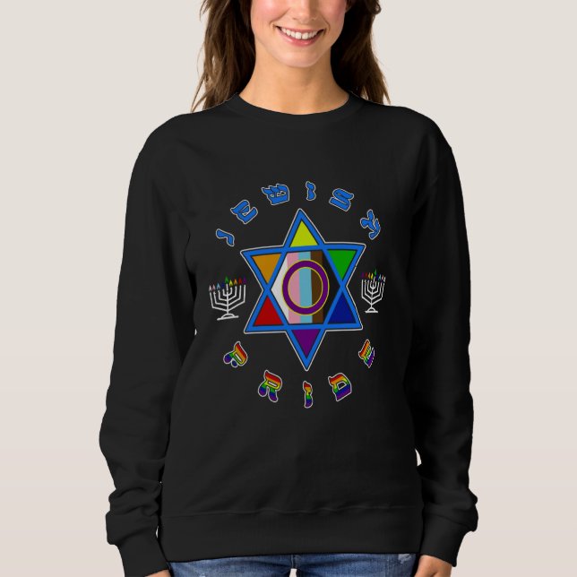 Sweatshirt Pride juive Menorah Star LGBTQ Inclusivité (Devant)