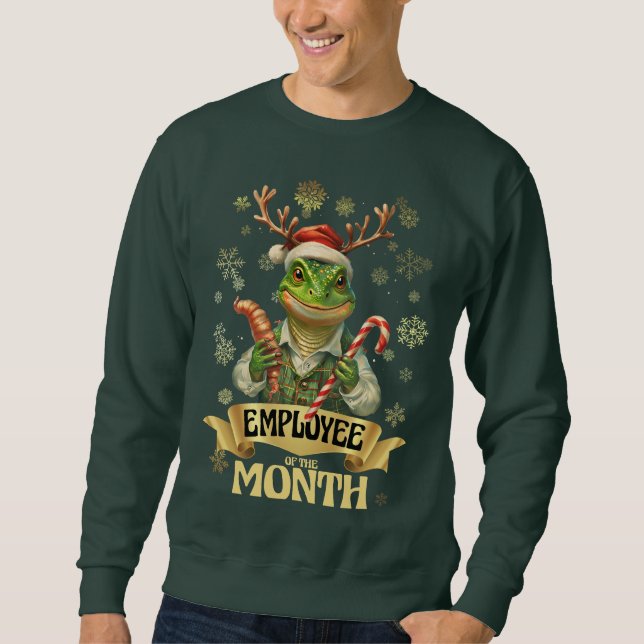 Sweatshirt Prix de l'employé elfe lézard de Noël au pull moch (Devant)