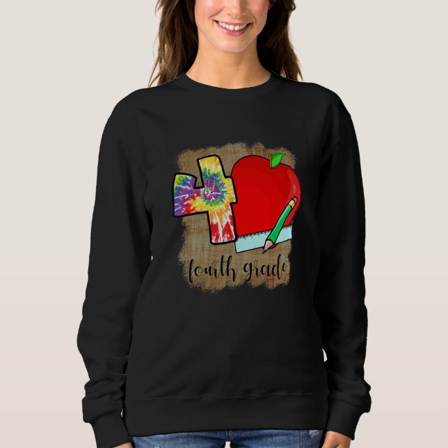 Sweatshirt Professeur de 4e année Apple Heart Love Tie Dye Pr (Devant)