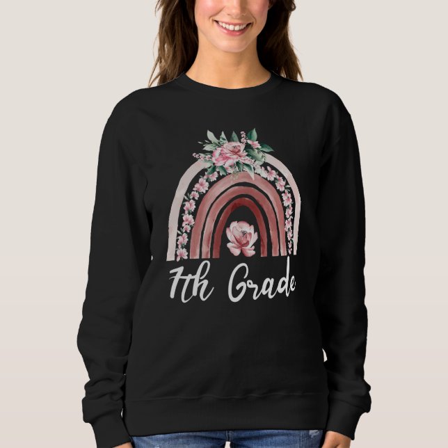 Sweatshirt Professeur de 7e année Retour à l'école Boho Flora (Devant)