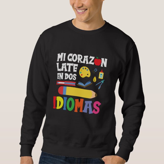Sweatshirt Professeur d'espagnol bilingue - Mon cœur bat en d (Devant)