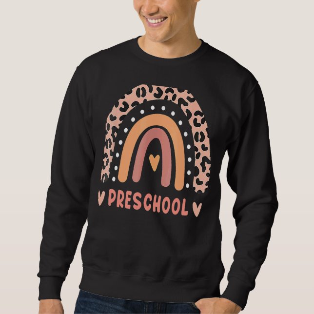 Sweatshirt Professeur Préscolaire Rainbow Leopard Retour À L' (Devant)
