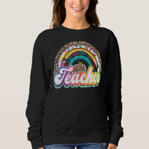Sweatshirt Professeur Rainbow Leopard Retour À L'École Enseig