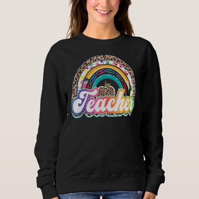Sweatshirt Professeur Rainbow Leopard Retour À L'École Enseig (Devant)