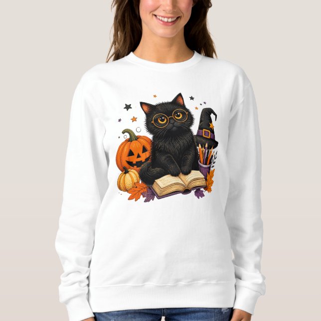Sweatshirt Professeur sorcière chat noir Halloween Patch citr (Devant)
