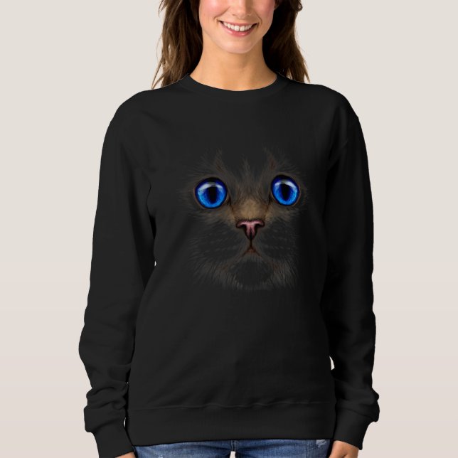 Sweatshirt Profitez de Cool Bleu Bleu Cat Eyes Graphic Design (Devant)