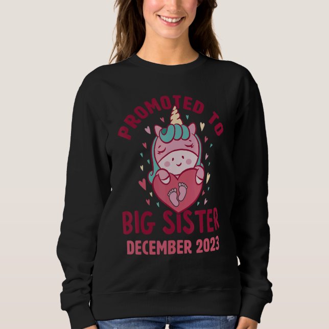 Sweatshirt Promoted to Big Sister December 2023 Unicorn Heart (Devant)