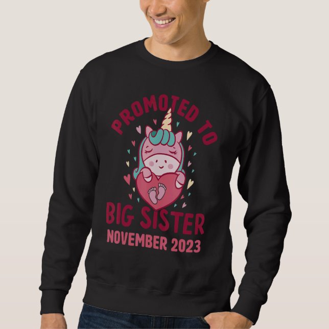 Sweatshirt Promoted to Big Sister November 2023 Unicorn Heart (Devant)