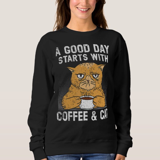 Sweatshirt Propriétaire De Café Et Chat Kitten Boisson De Caf (Devant)