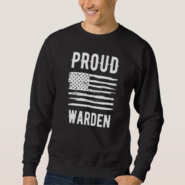 Sweatshirt Proud Warden Profession American Flag Premium (Devant)