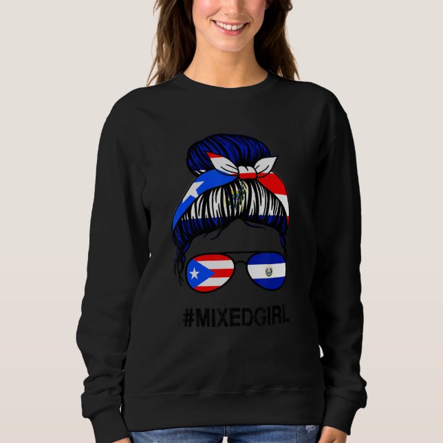 Sweatshirt Puerto Rico El Salvador Flag Puerto Rican Messy Bu (Devant)