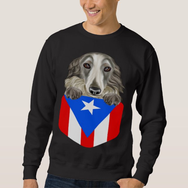 Sweatshirt Puerto Rico Flag Borzoi Dog In Pocket (Devant)