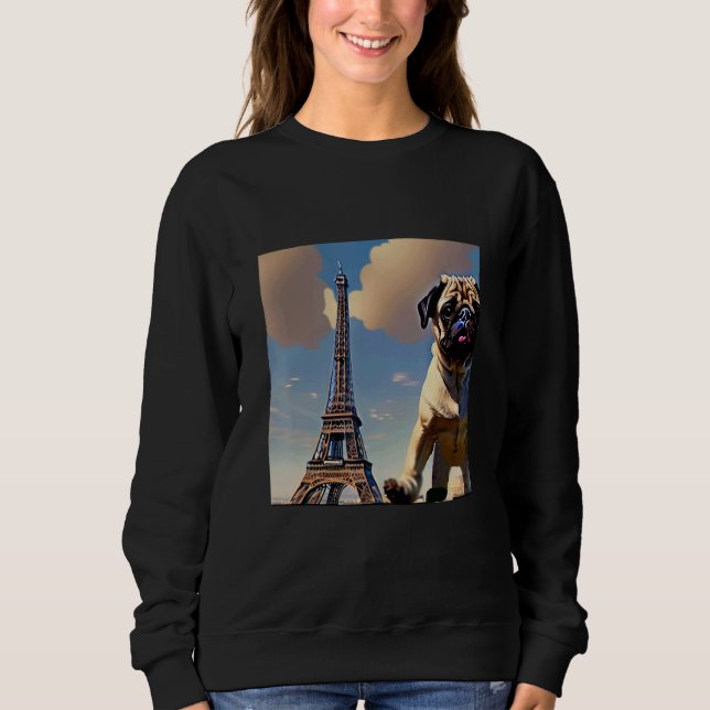 Sweatshirt Pug  Eiffel Tower France Paris  Men Women Girls Do (Devant)